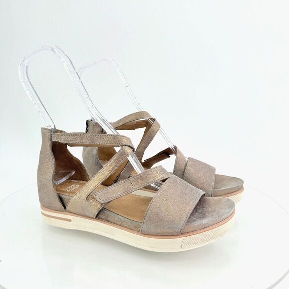 Eileen Fisher Star Bronze Metallic Suede Leather Wedge Sandals Sz 10 Platform - Picture 1 of 16